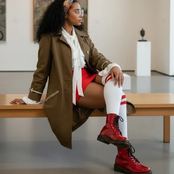 Vintage 70s A Line Trench Coat White Piping Indie Sleaze M - Picture 2 of 11